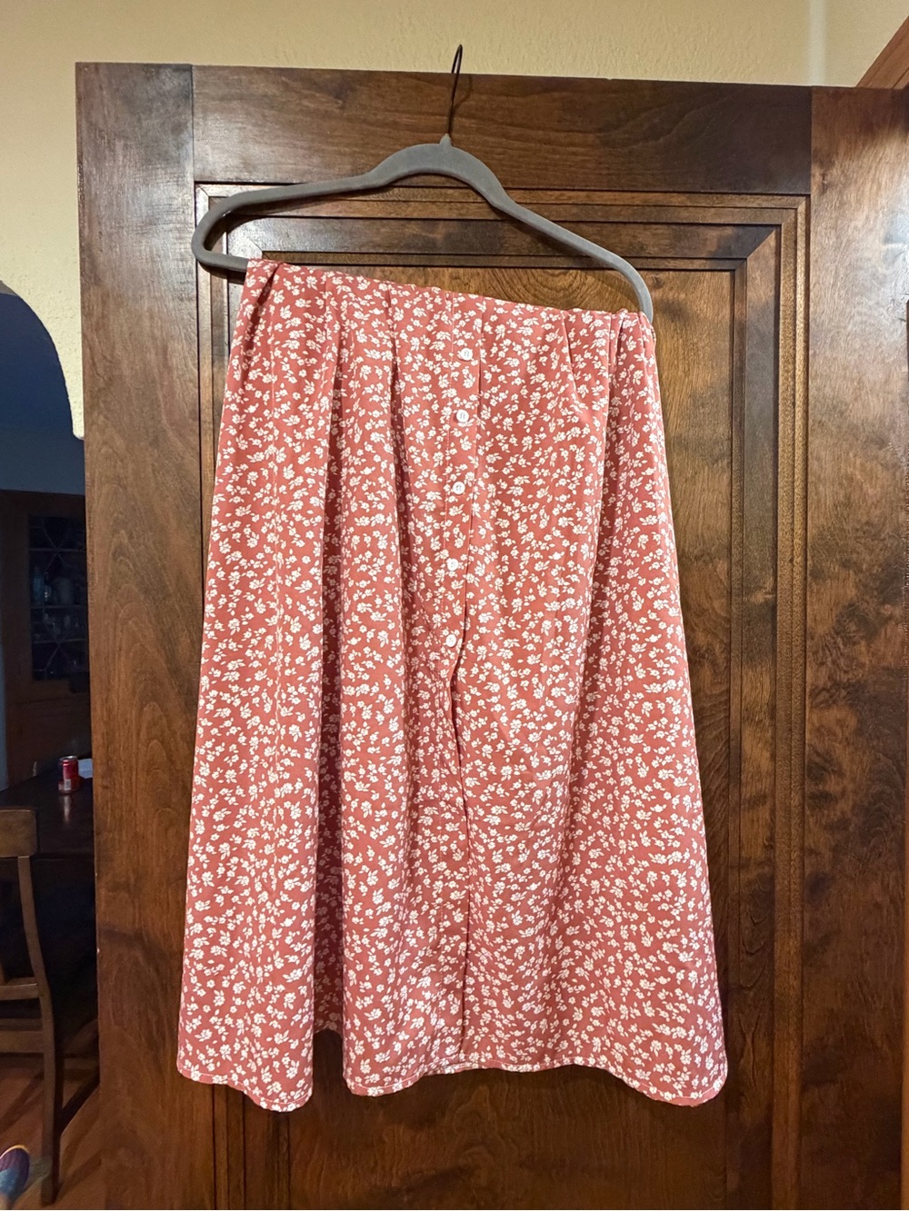 SHEIN Coral Pink Floral A-Line Midi Skirt